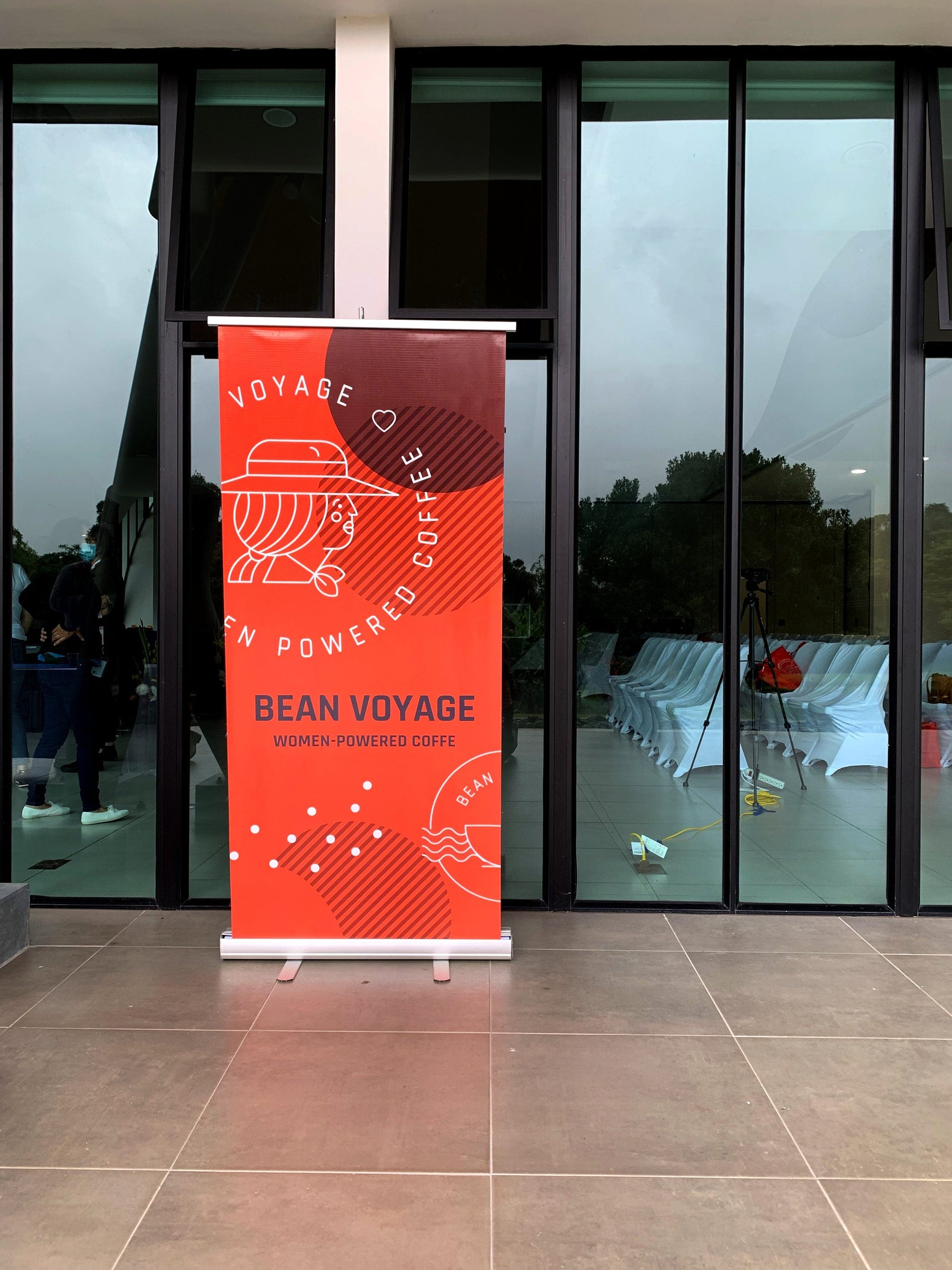 Banner branded for the Womxn POWERed Coffee Summit hosted by Bean Voyage in Costa Rica