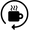 Black coffee cup icon with steam and a circular arrow showing deliveries repeat